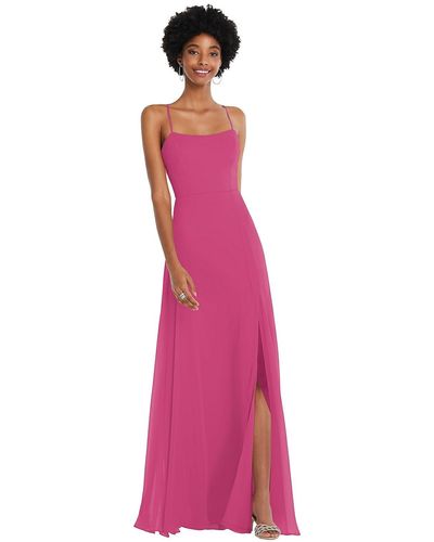 After Six Scoop Neck Convertible Tie-strap Maxi Dress With Front Slit - Purple