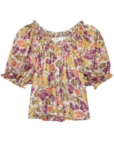 The Great The Garland Top In Golden Lilac Flower - Pink