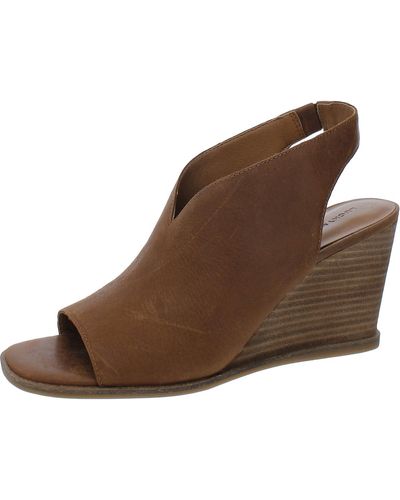Lucky Brand Lordyn Leather Stacked Heel Wedge Sandals - Brown