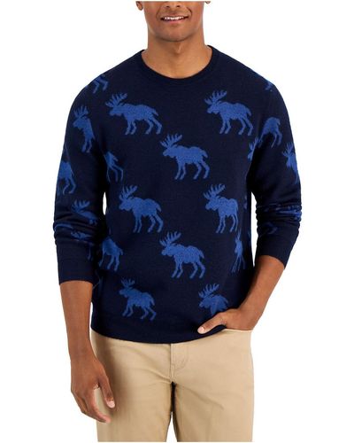 Club Room Moose Wool Blend Crewneck Pullover Sweater - Blue