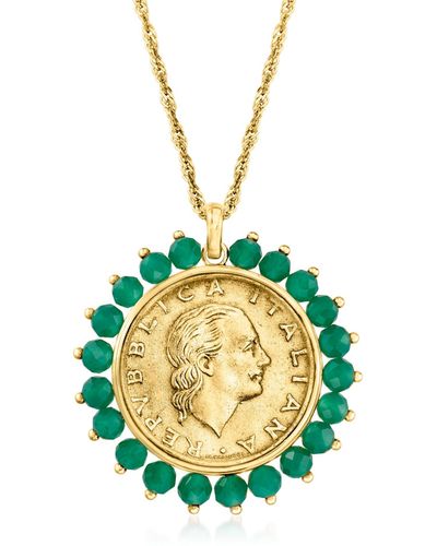 Ross-Simons Genuine 200-lira Coin And Agate Medallion Pendant Necklace - Green