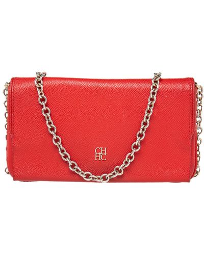 CH by Carolina Herrera Monogram Leather Crossbody Bag - Red