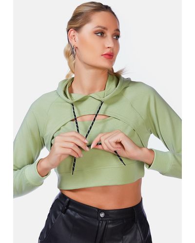 LONDON RAG All Relaxed Front Slit Cropped Hoodie - Green