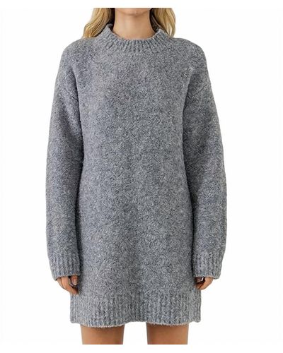 English Factory Cozy Round Neck Sweater Dress - Gray