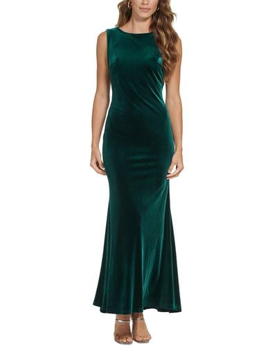 DKNY Velvet Sleeveless Evening Dress - Green
