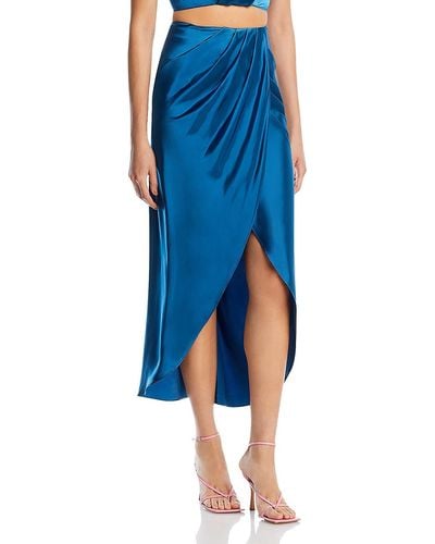 Line & Dot Midi Silk Wrap Skirt - Blue
