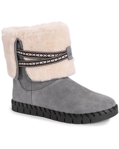 Muk Luks Flexi Montauk Suede Faux Fur Lining Winter & Snow Boots - Gray