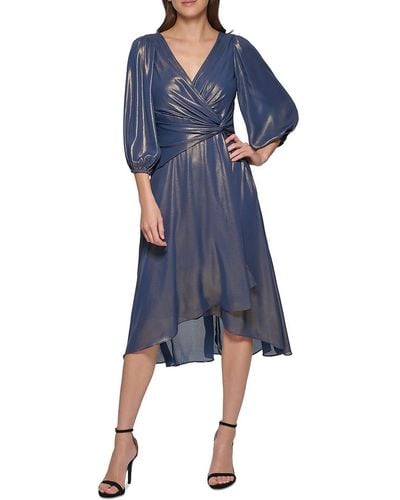 DKNY Iridecent Midi Cocktail And Party Dress - Blue