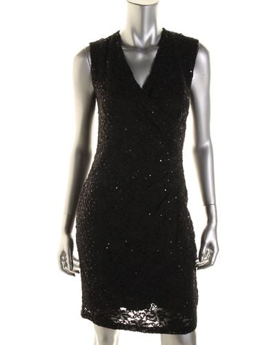 Connected Apparel Petites Lace Sleeveless Cocktail Dress - Black