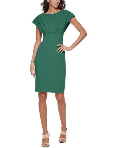 Calvin Klein Petites Pleated Polyester Sheath Dress - Green