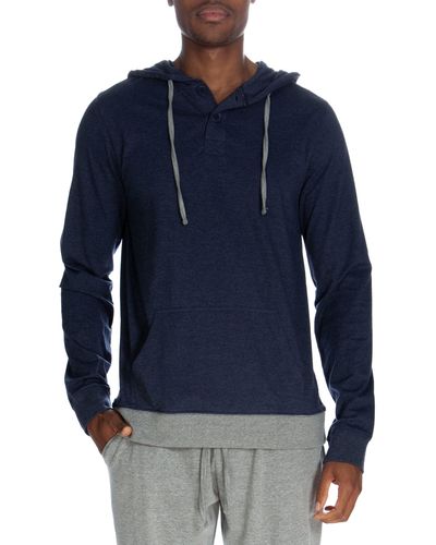 Unsimply Stitched Henley Hoodie - Blue