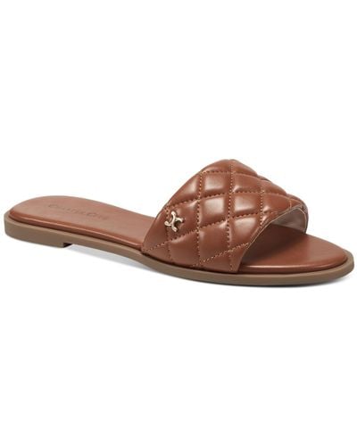 Charter Club Saffiee Quilted Padded Insole Slide Sandals - Brown