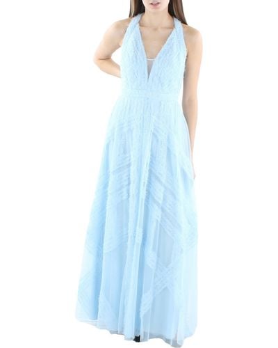BCBGMAXAZRIA Halter Textured Evening Dress - Blue