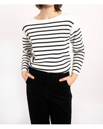 Molly Bracken Striped Sweater With Gold Button Detail - White
