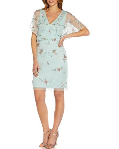 Adrianna Papell Floral Embellished Cocktail And Party Dress - Blue