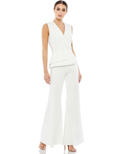 Ieena for Mac Duggal Sleeveless Faux Wrap Peplum Jumpsuit - White