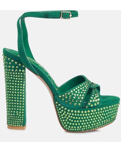LONDON RAG Bellini Diamante Microfiber High Block Heeled Sandals - Green