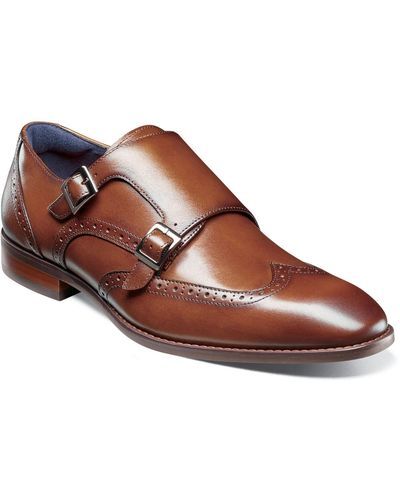 Stacy Adams Karson Leather Brogue Monk Shoes - Brown