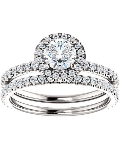 Pompeii3 1 1/10ct Diamond Halo Engagement Wedding Ring Set - Metallic