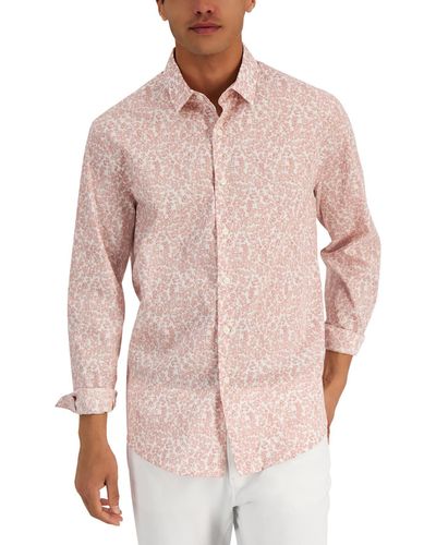 Alfani Cotton Floral Button-down Shirt - Pink