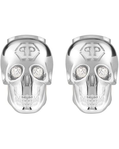 Philipp Plein 3d $kull Crystal Stud Earrings - Metallic