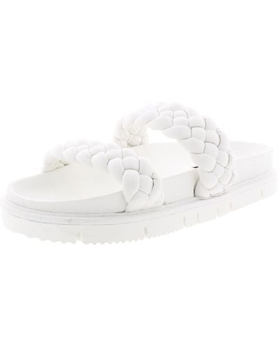 Aqua Brade Faux Leather Slides Platform Sandals - White
