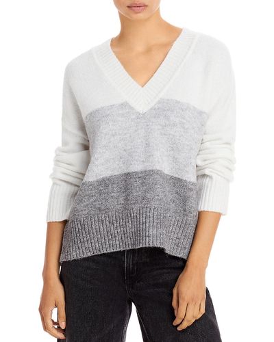Aqua Colorblock Knit Pullover Sweater - Gray