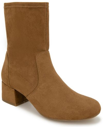 Kenneth Cole Road Stretch Faux Suede Block Heel Ankle Boots - Brown