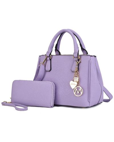 MKF Collection by Mia K Ruth Vegan Leather Satchel Bag With Wallet - 2 Pieces - Purple
