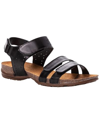 Propet Farrah Leather Cork Flat Sandals - Black