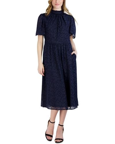 Julia Jordan Jacquard Animal Print Midi Dress - Blue