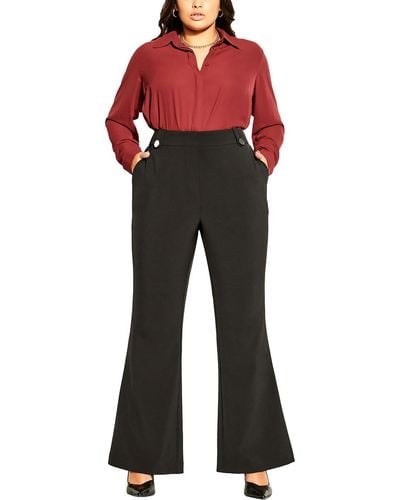 City Chic Solid Polyester Wide Leg Pants - Black