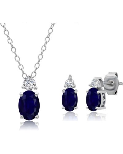 MAX + STONE Sterling Silver Genuine Sapphire And White Topaz Stud Earring And Pendant Set - Blue