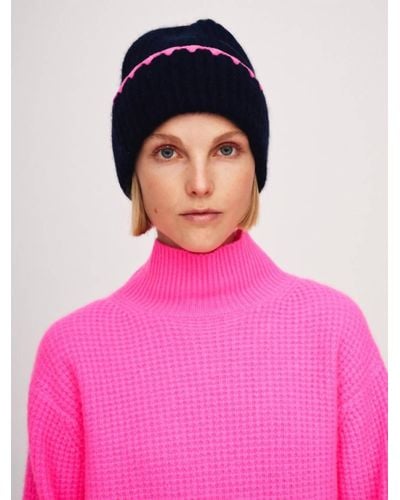White + Warren Cashmere Crochet Trim Luxe Ribbed Beanie - Pink