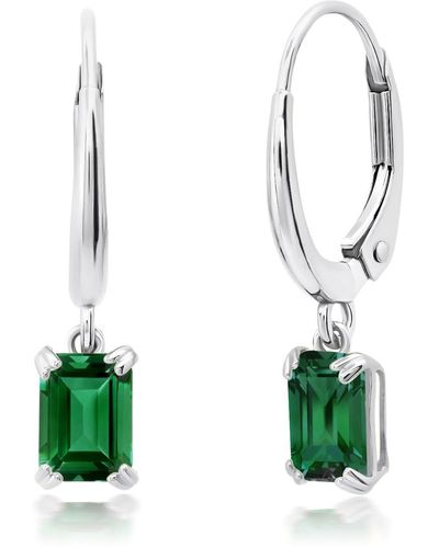 Nicole Miller 10k White Or Yellow Gold Emerald Cut 6x4mm Gemstone Dangle Lever Back Earrings - Green