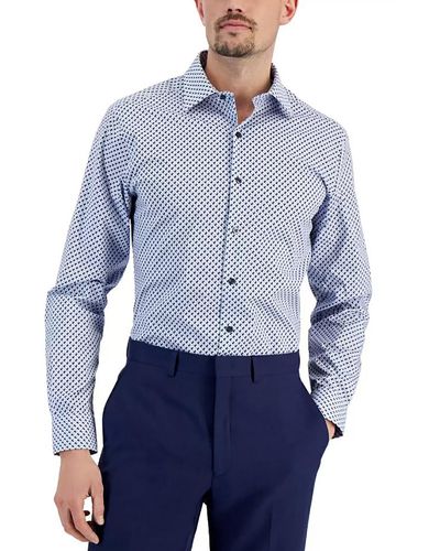 Alfani Slim Fit Geo Print Dress Shirt - Blue