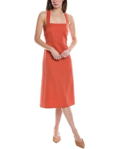 Theory Crossback Linen-blend Midi Dress - Red