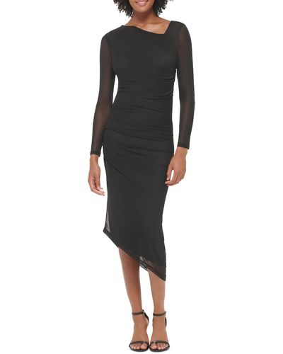 Calvin Klein Sheer Midi Bodycon Dress - Black