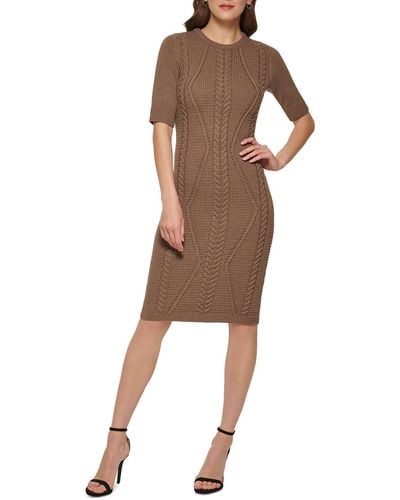 DKNY Cable Knit Midi Sweaterdress - Brown