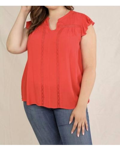 Skies Are Blue Curvy Ruffle Top Coral - Red