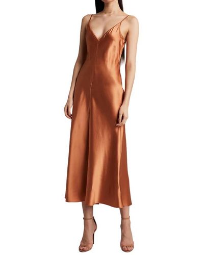 Voz Long Silk Slip Dress - Brown
