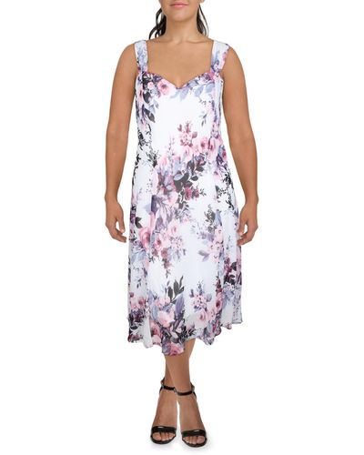 Connected Apparel Plus Chiffon Floral Print Cocktail And Party Dress - Purple