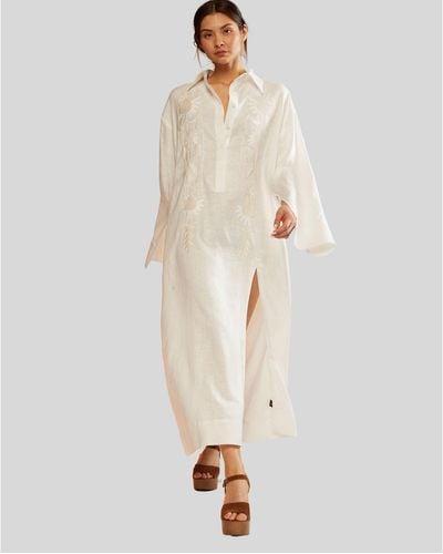 Cynthia Rowley Embroidered Hemp Shirt Dress - Natural