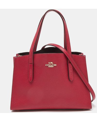 COACH /pink Grained Leather Charlie Carryall Tote - Red