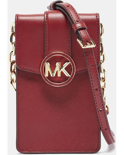 Michael Kors Leather Carmen Smartphone Crossbody Bag - Red
