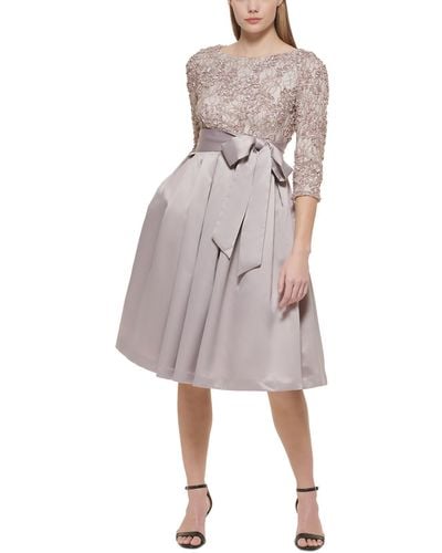 Jessica Howard Lace Tie Waist Fit & Flare Dress - Gray