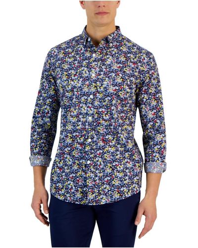 Club Room Cotton Floral Button-down Shirt - Blue