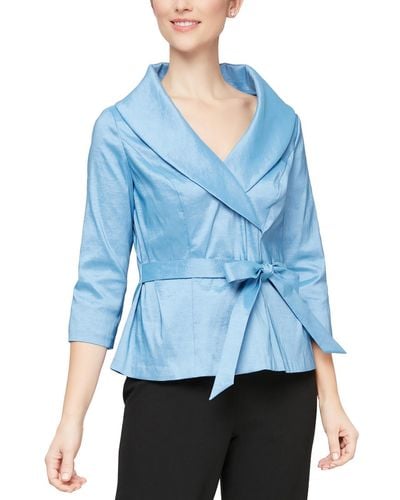 Alex Evenings Petites Taffeta Belted Blouse - Blue