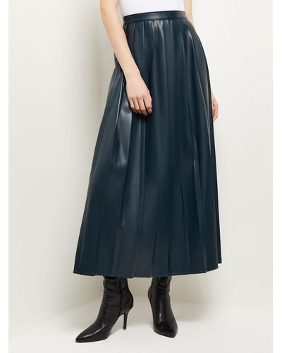 Misook Pleated Vegan Leather Maxi Skirt - Blue