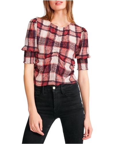 BB Dakota Idea Plaid Rouched Pullover Top - Red